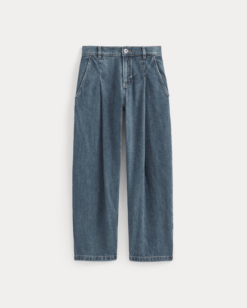 The High Rise Pleated Jean | Mid Indigo