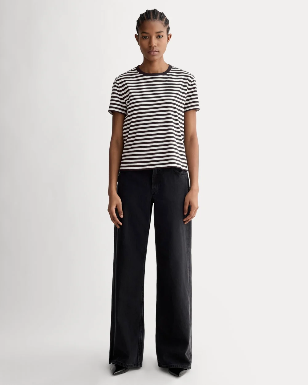 The Box-Cut Tee in Essential Cotton | Black / Bone | No Pocket