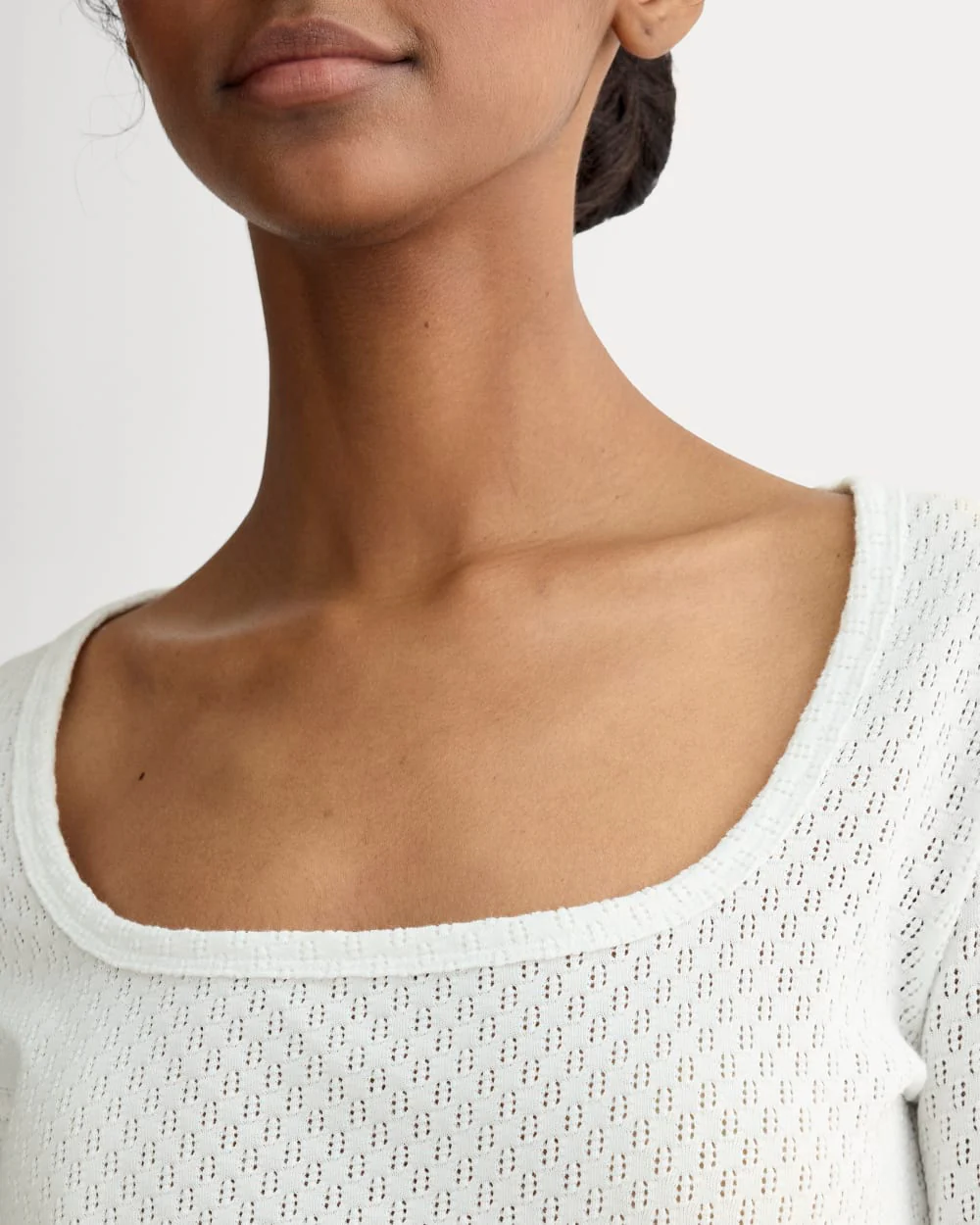 The Pointelle Scoop-Neck Top | White