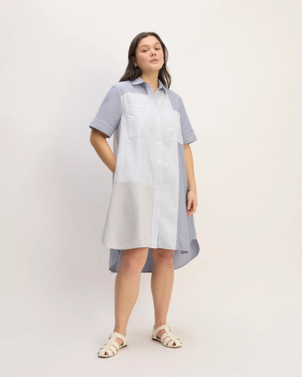 The Everlane x Marques' Almeida Patchwork Daytripper Dress | Blue Stripe Patchwork