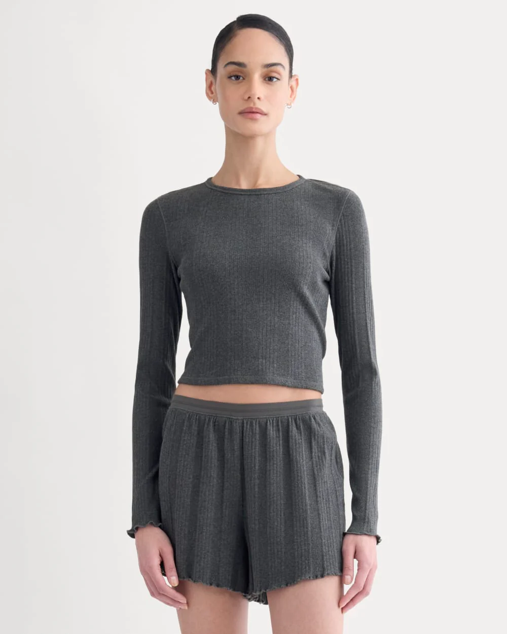 Lounge Rib Cropped Shirt | Heathered Soot