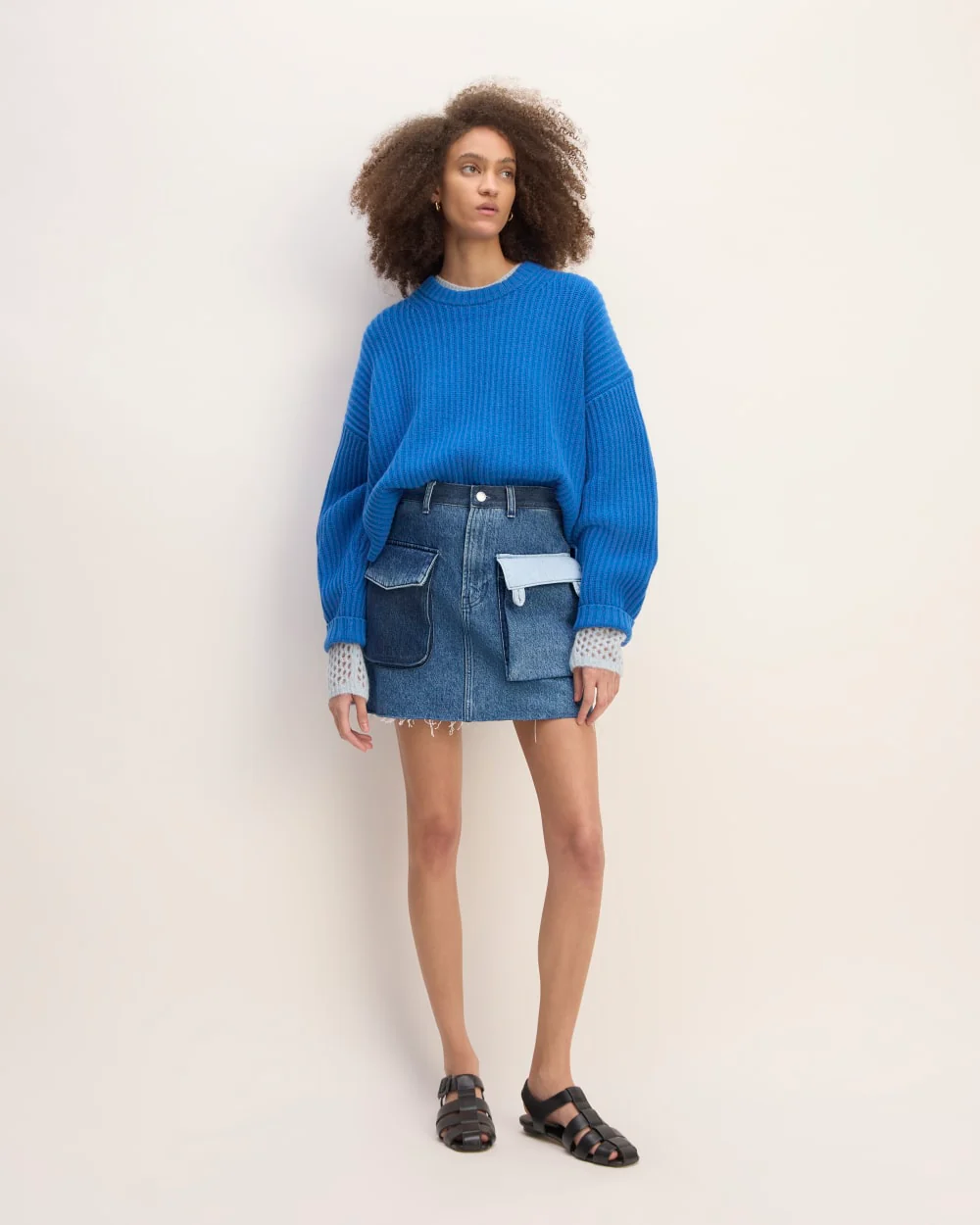 The Everlane x Marques' Almeida Denim Patchwork Mini Skirt | Diamond Blue