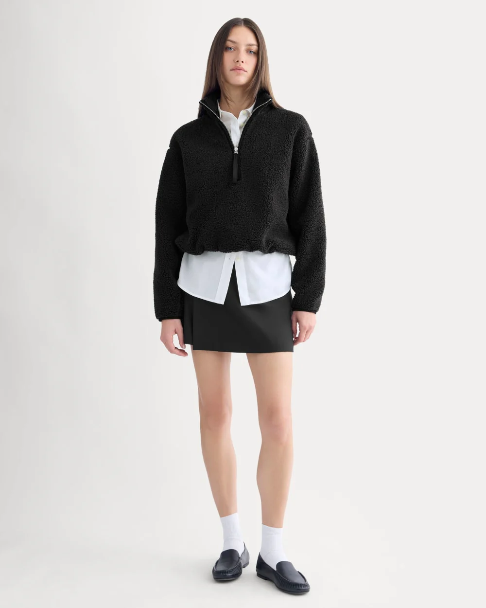 Reversible Teddy Half-Zip Pullover | Black