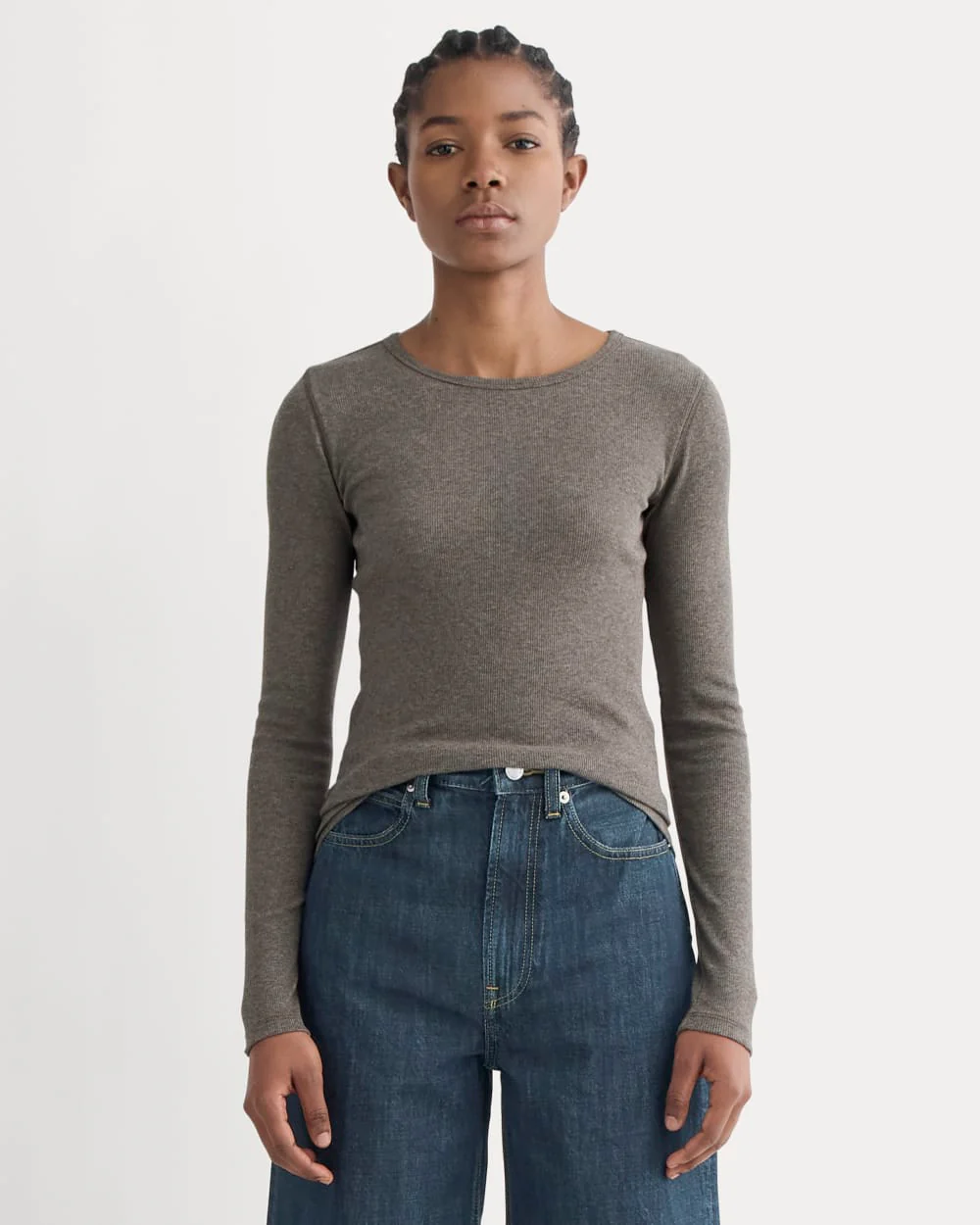 The Luxe Rib Long-Sleeve Crew | Washed Heathered Fatigue