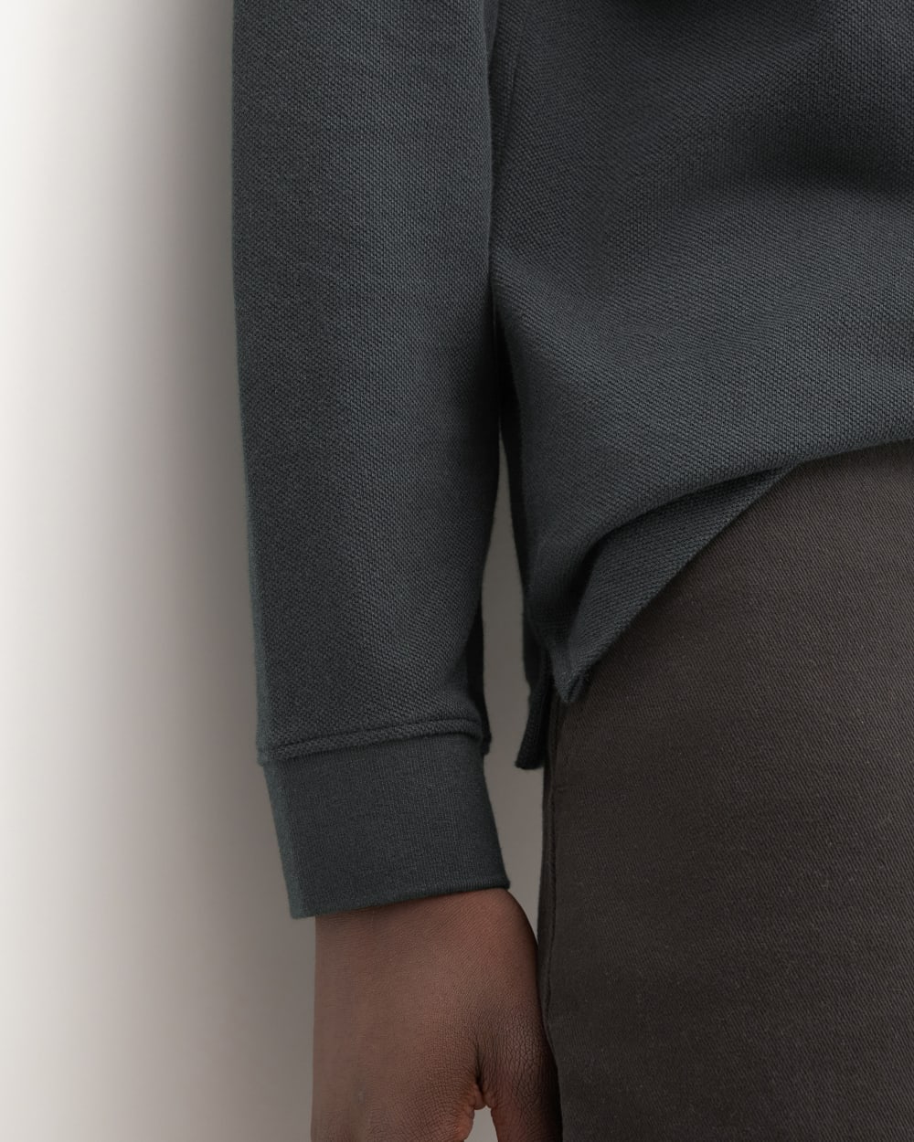 The Long-Sleeve Pique Polo | Heathered Graphite