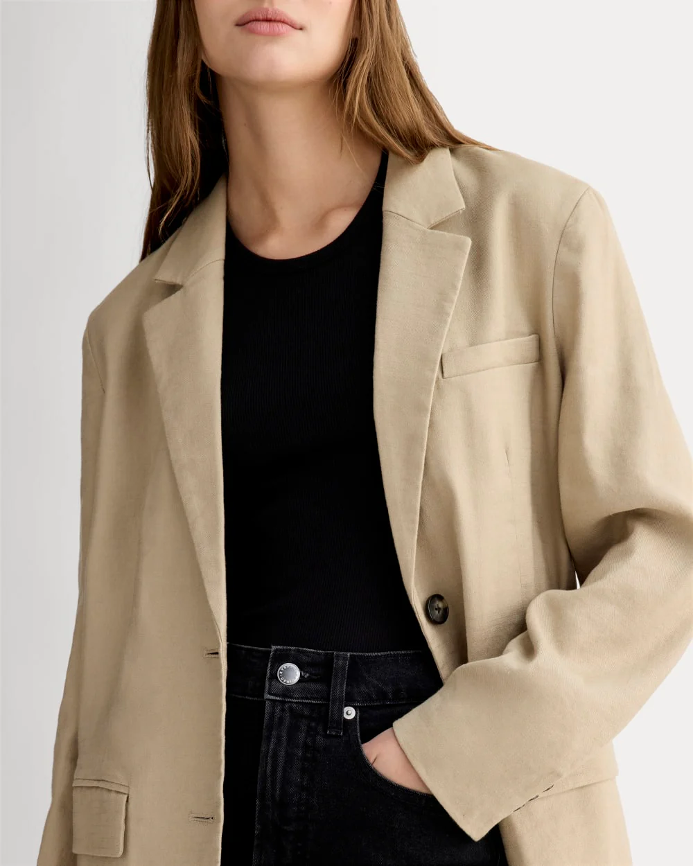 The Oversized Blazer in Stretch Linen | Trench Coat Khaki
