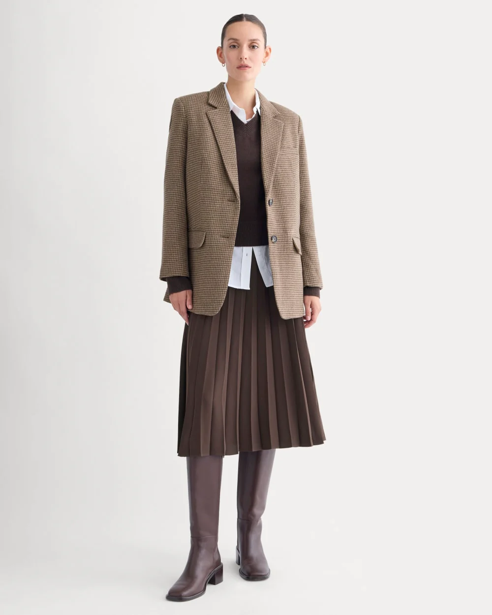 The Oversized Blazer in Wool | Brown Houndstooth