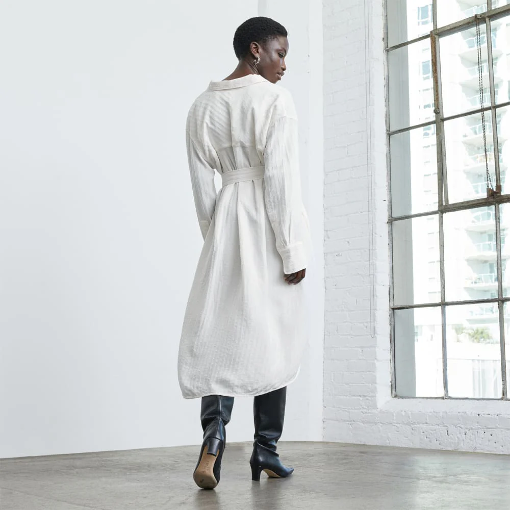 The City Stripe Draped Shirt Dress | Bone