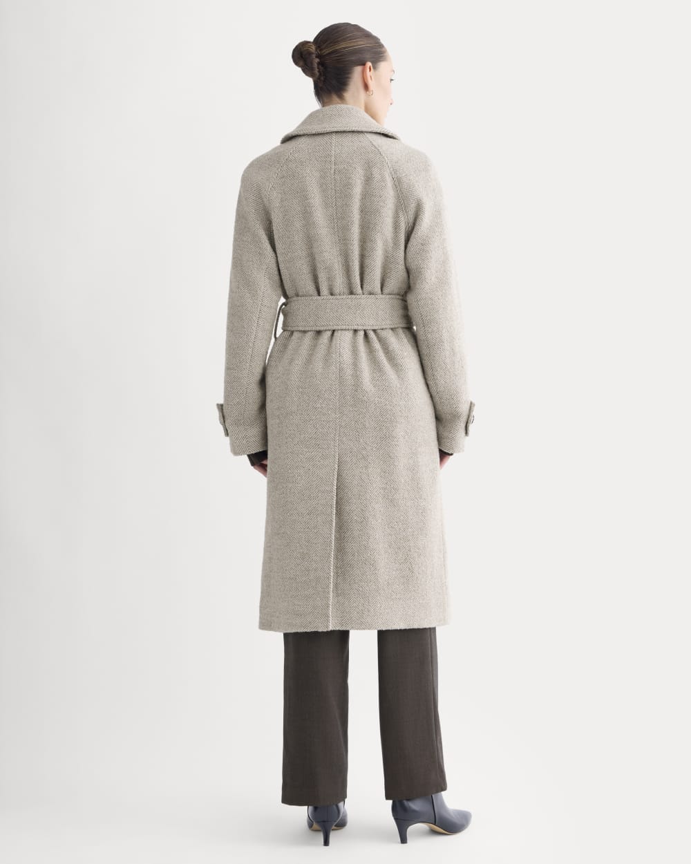 Italian Belted Overcoat | Taupe Herringbone