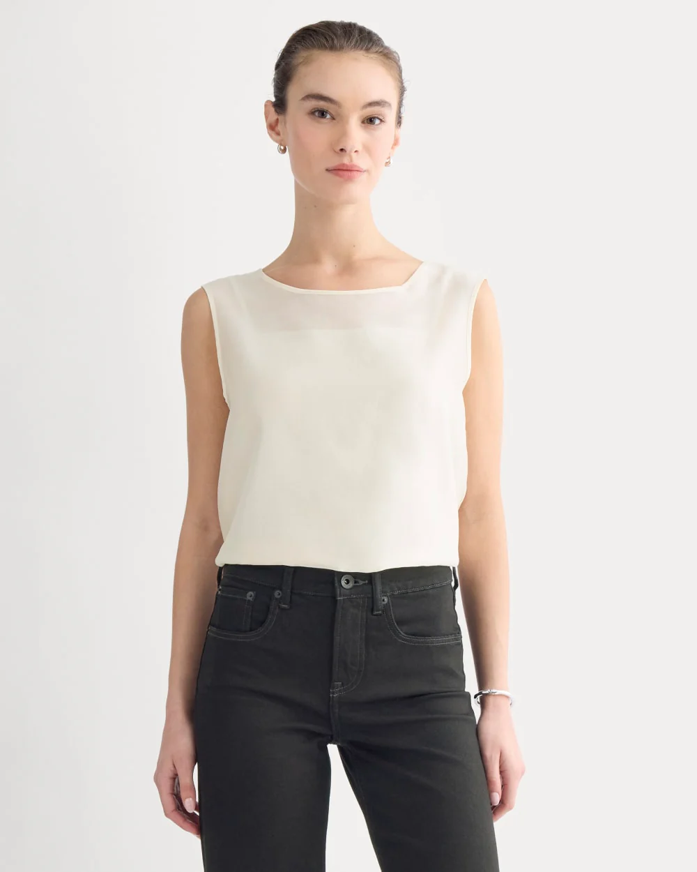 Sleeveless Top in Cotton-Silk Organza | Parchment