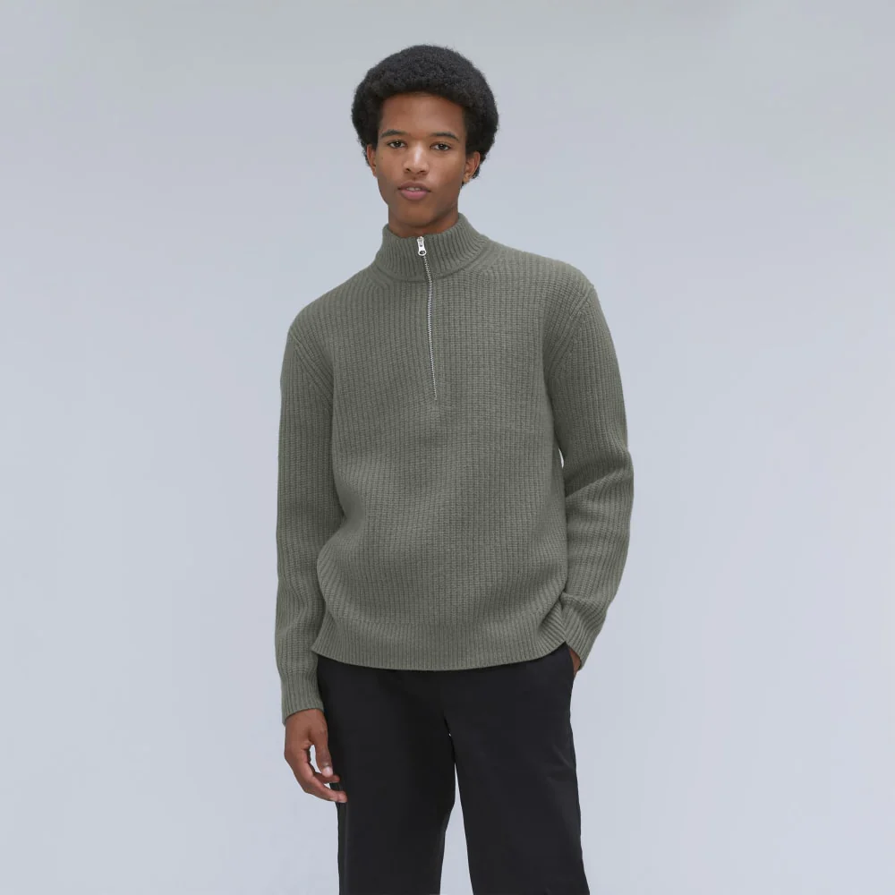 The Felted Merino Half-Zip Sweater | Storm Green