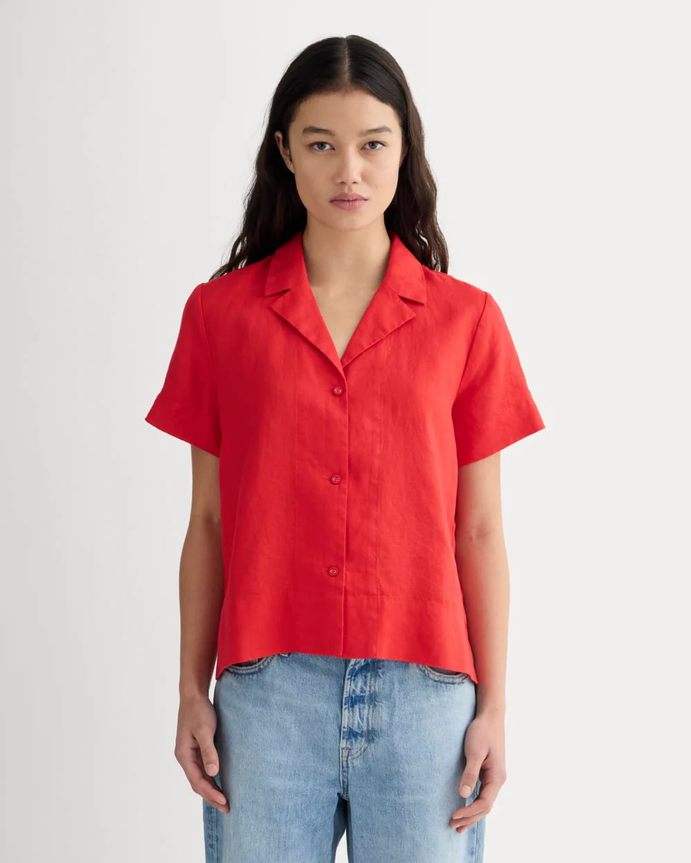 The Notch Shirt in Linen | Classic Red