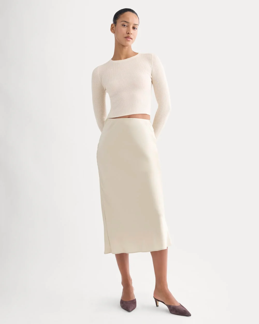 The Cropped Crew Top in Ultrafine Merino | Parchment