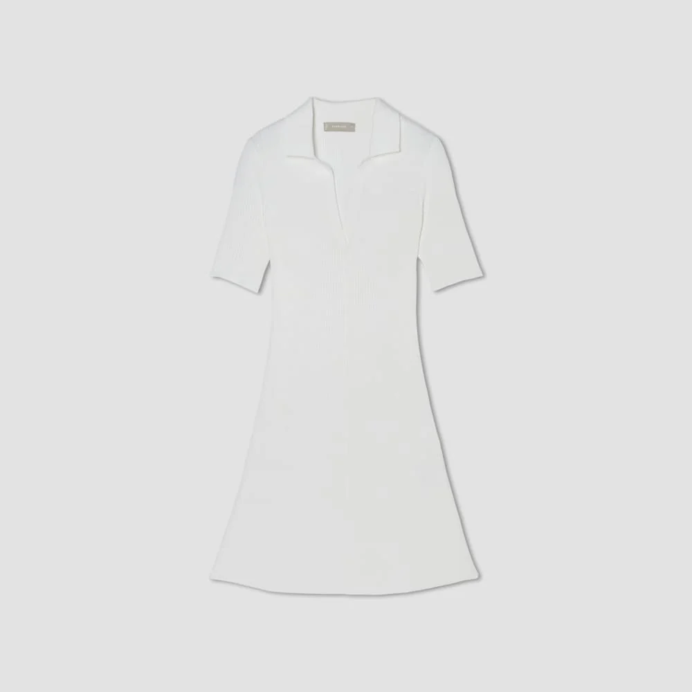 The Ribbed Short-Sleeve Polo Dress | White