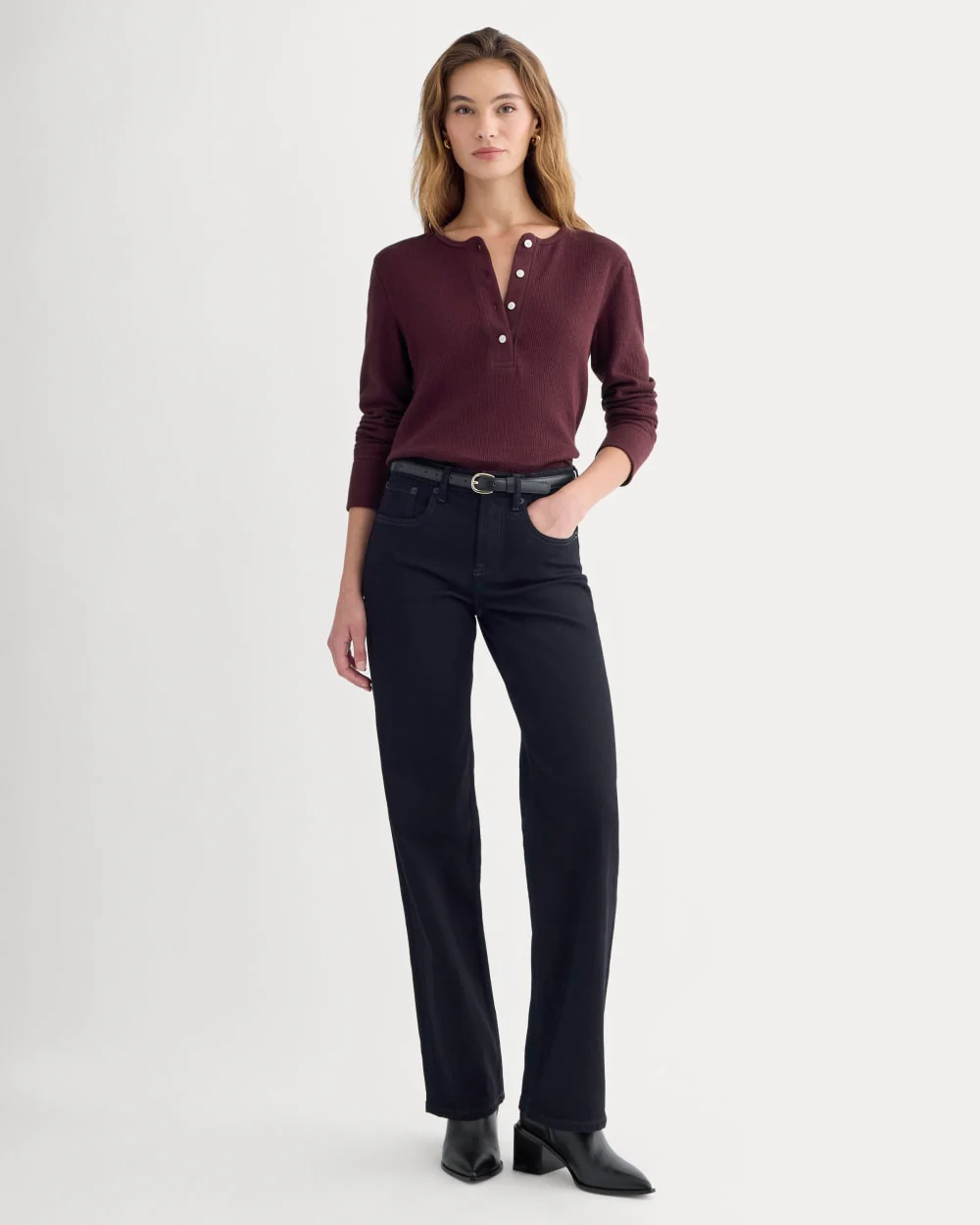 Boxy Henley in Cozy Waffle | Heathered Port Royale