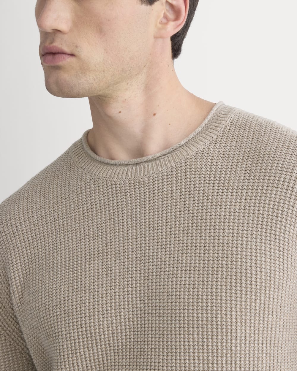 Waffle Rollneck Crew in Everyday Cotton | Heathered Oatmeal