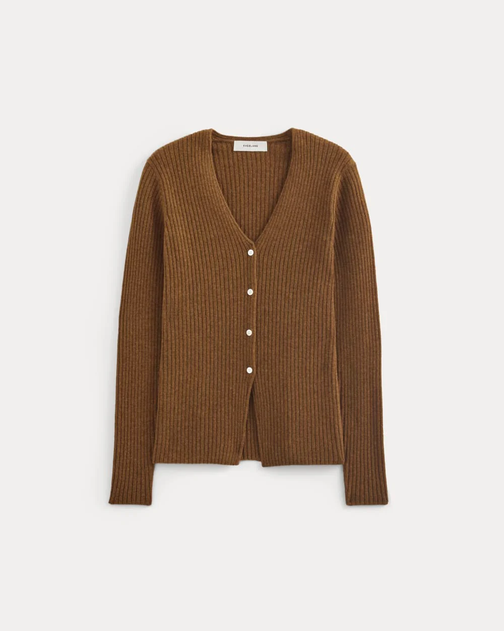 Cashmere Ribbed V-Neck Cardigan | Heathered Toffee
