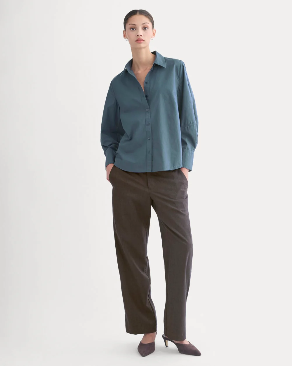 Lantern-Sleeve Shirt in Lightweight Cotton | Deep Lazuli Blue