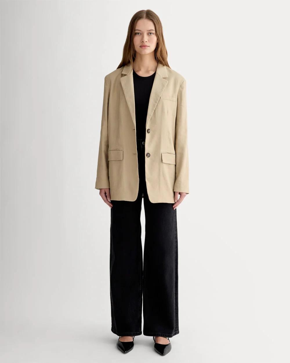The Oversized Blazer in Stretch Linen | Trench Coat Khaki