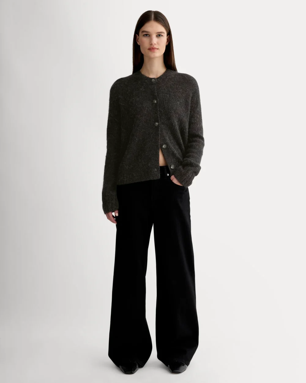 The Crew Cardigan in Alpaca | Heathered Black