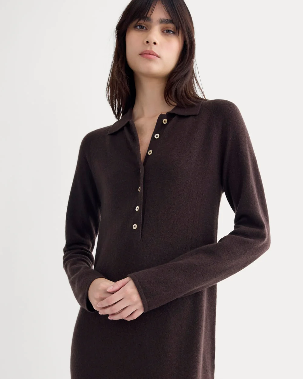 Cashmere Polo Midi Dress | Dark Chocolate