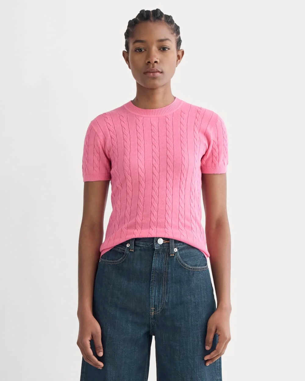 The Cable Crew in Cotton Cashmere | Deep Pink