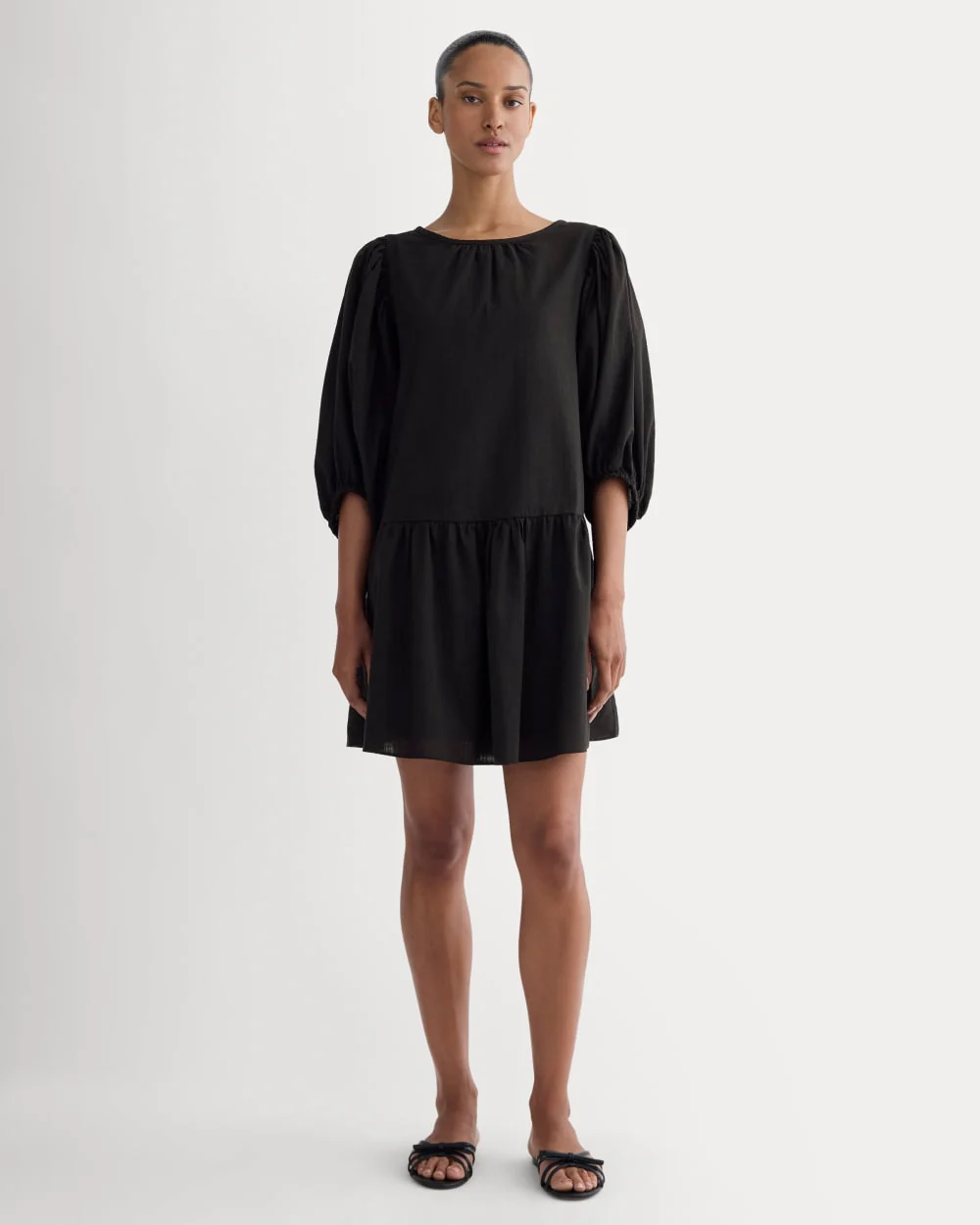 The Gauze Puff-Sleeve Mini Dress | Black