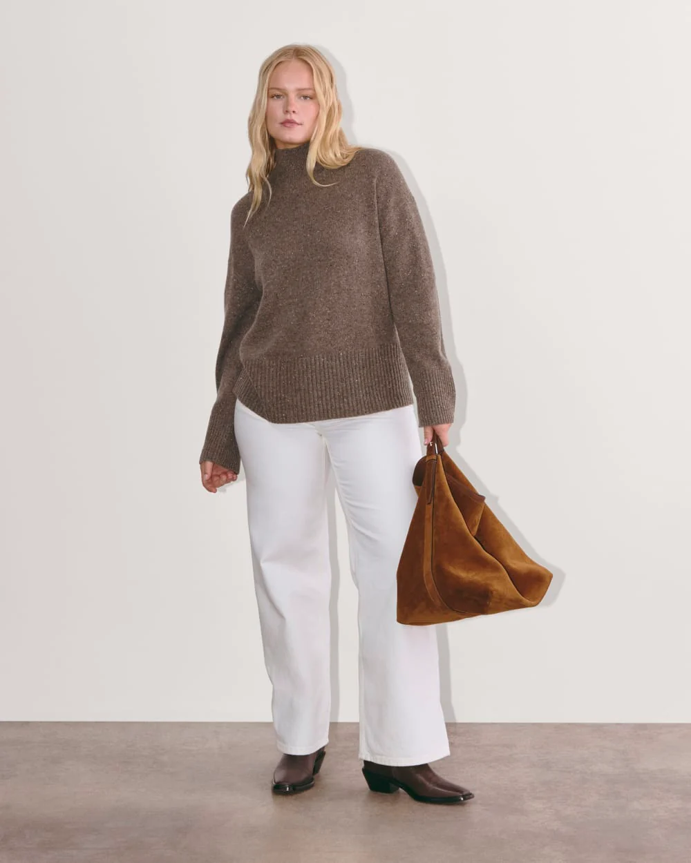 The Boxy Turtleneck in Cashmere | Taupe Brown Donegal