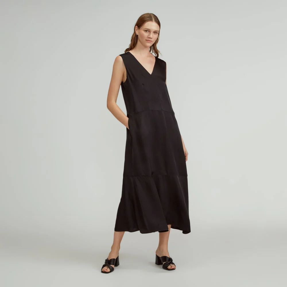 The Satin V-Neck Maxi Dress | Black