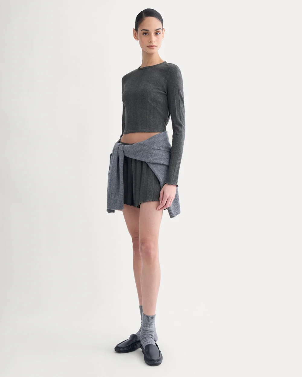 Lounge Rib Cropped Shirt | Heathered Soot