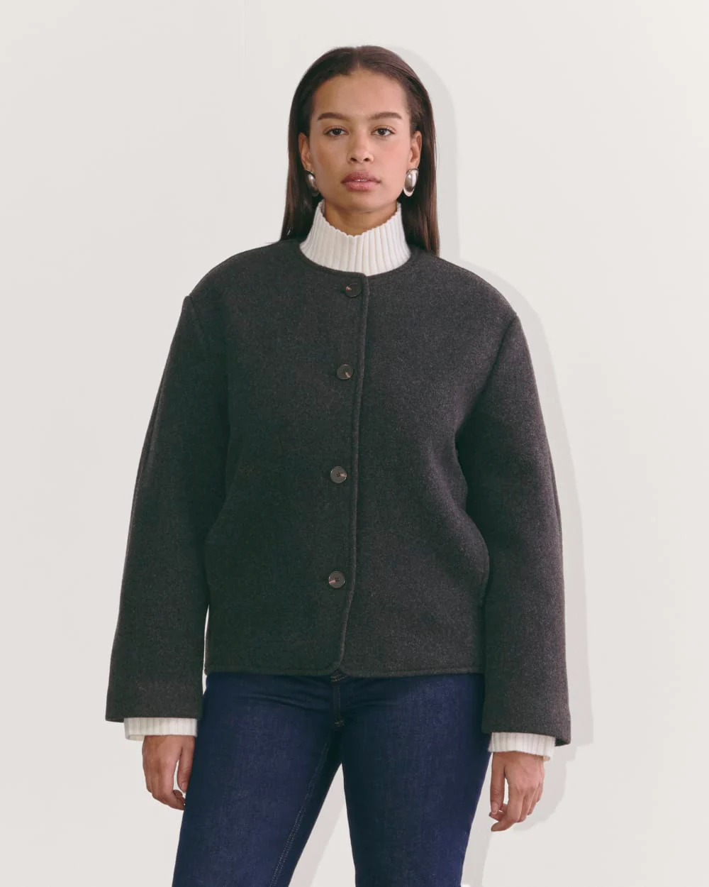 The Cocoon Coat in Wool | Heather Charcoal