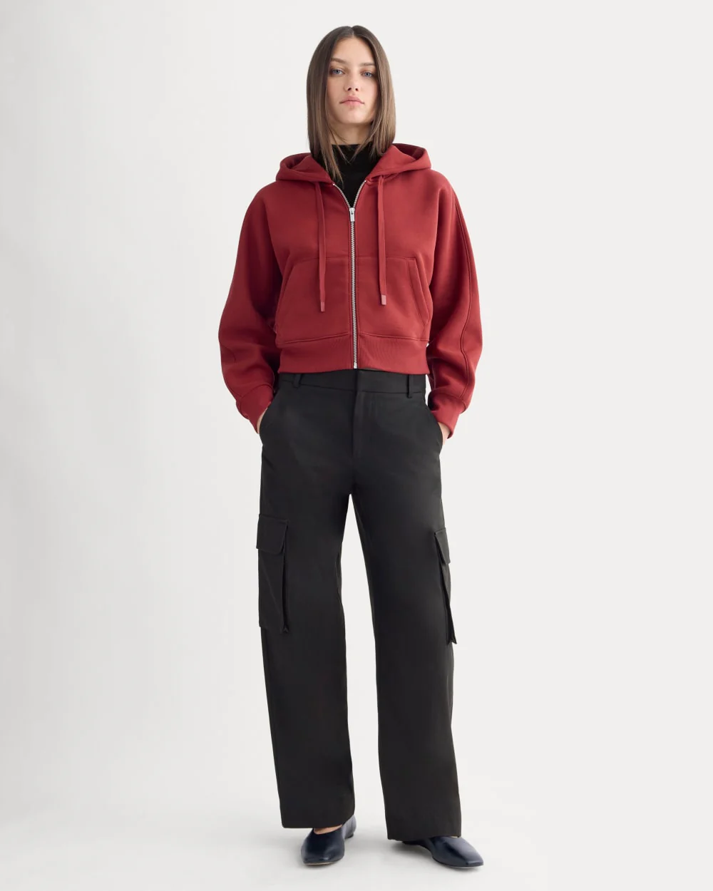 Luxe Fleece Full-Zip Cropped Hoodie | Merlot