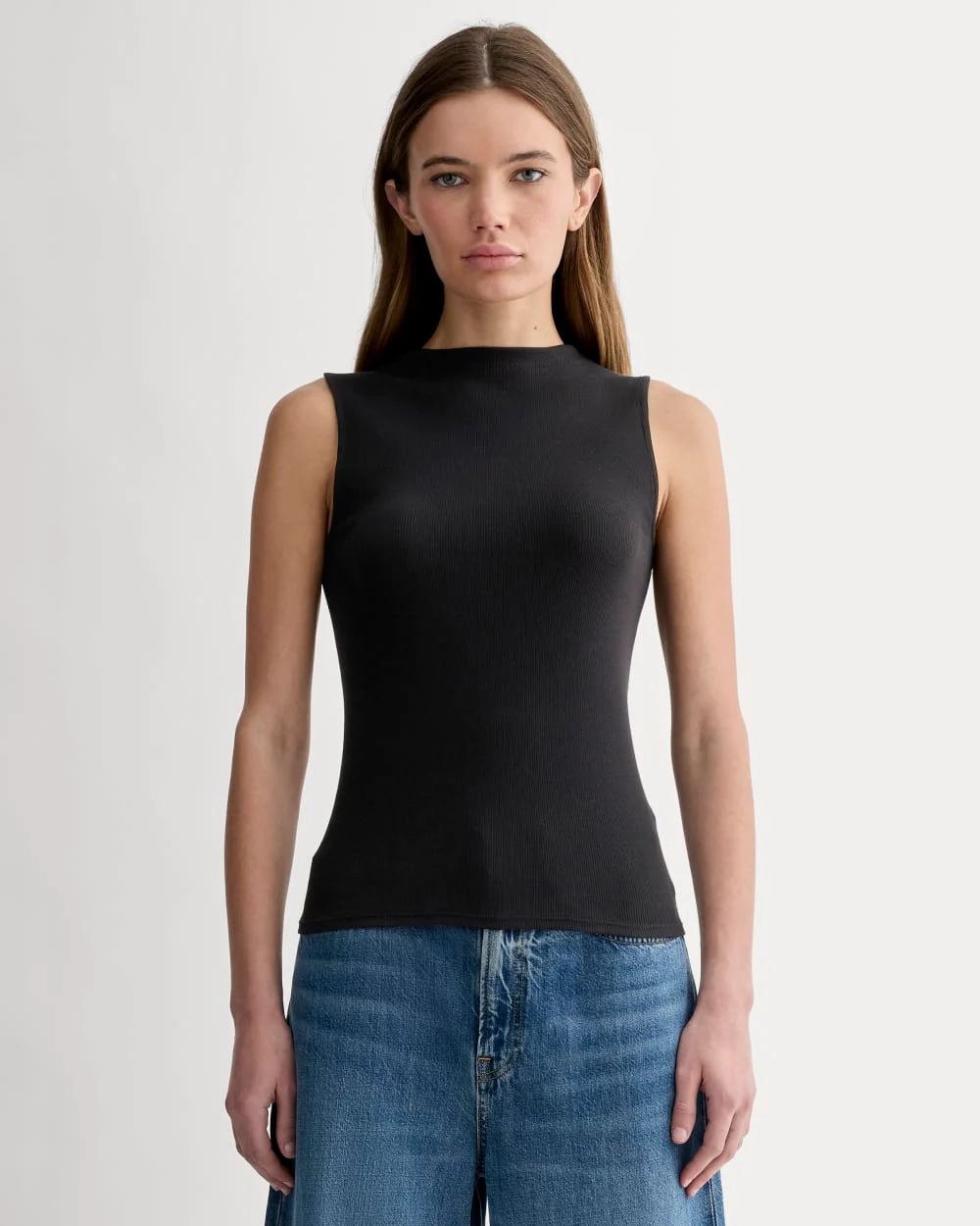 The Luxe Rib Funnel-Neck Tank | Black
