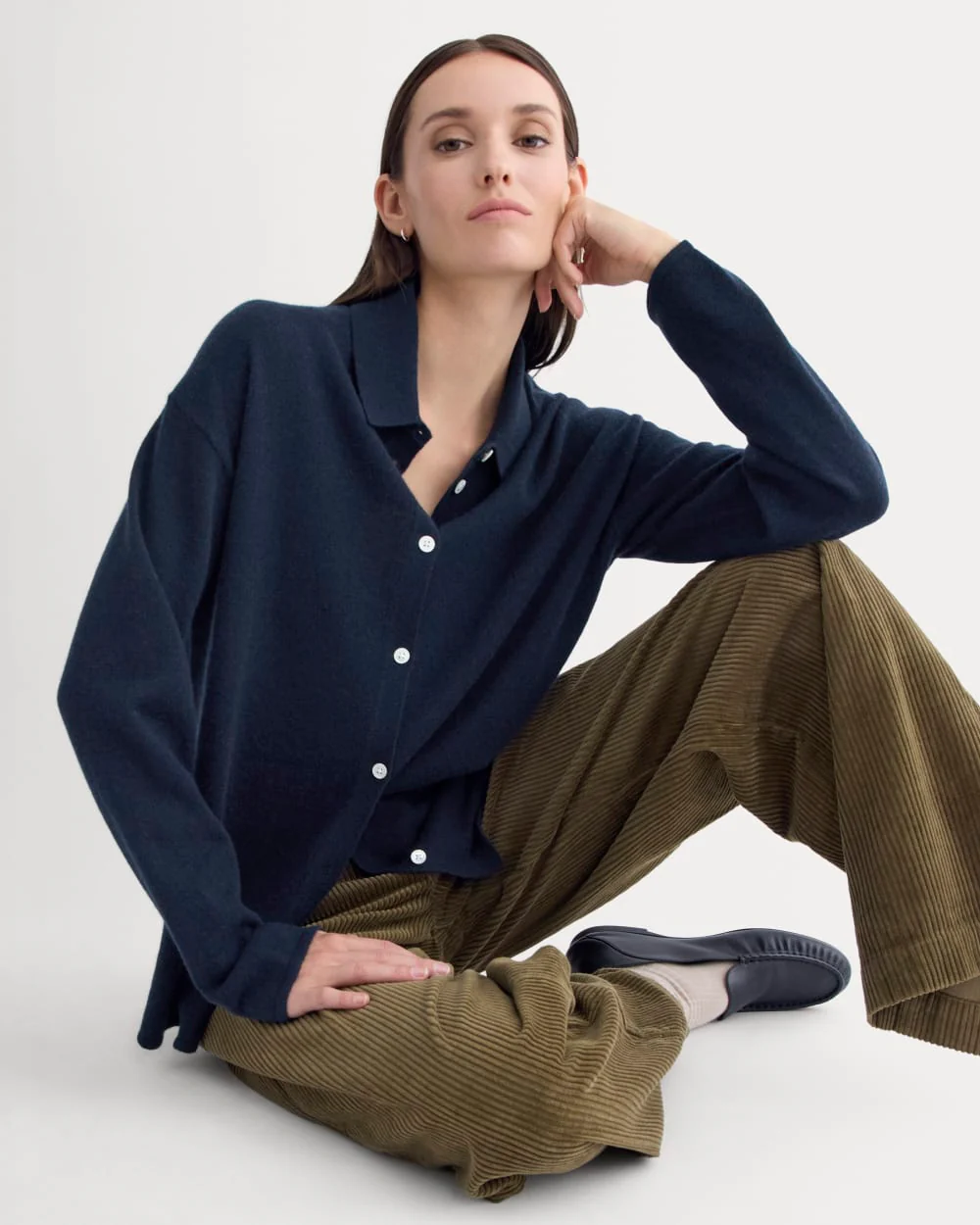 Cashmere Button-Up Shirt | Navy