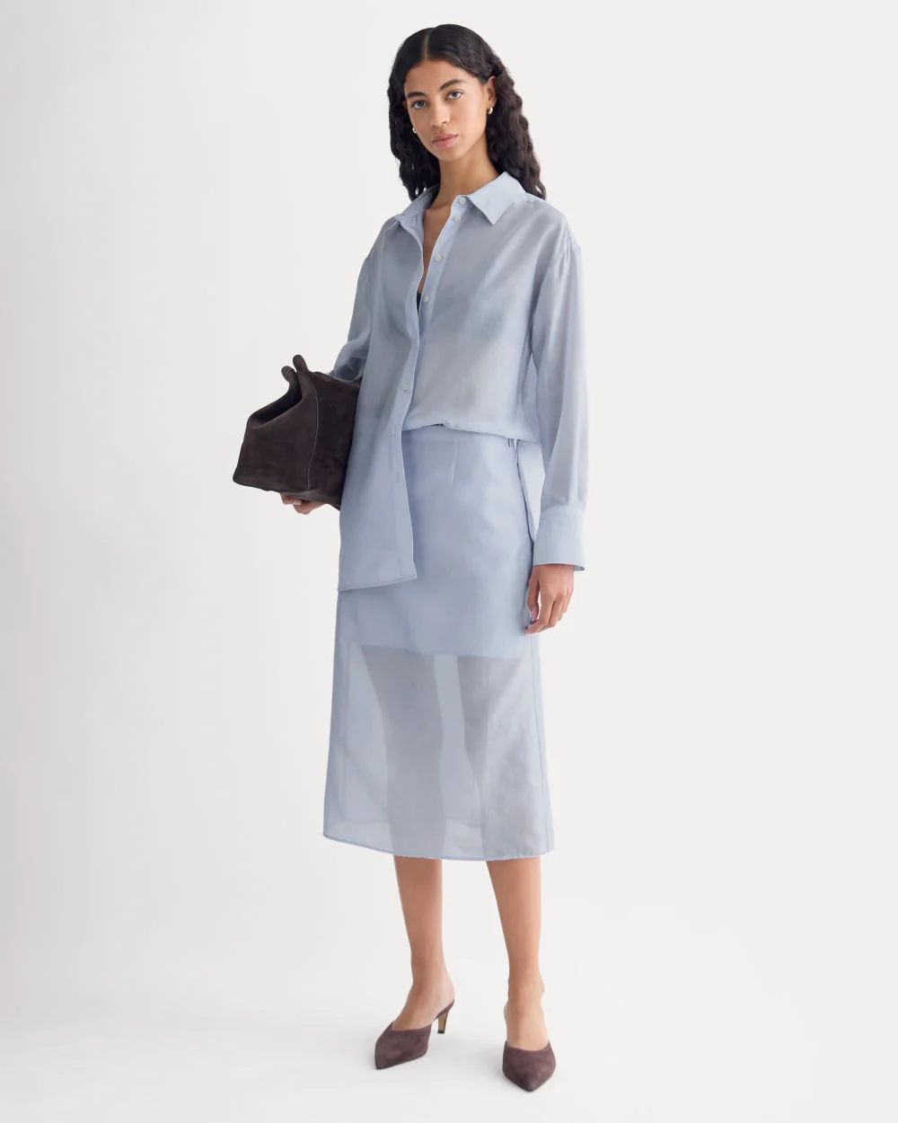 Midi Skirt in Cotton-Silk Organza | Kentucky Blue