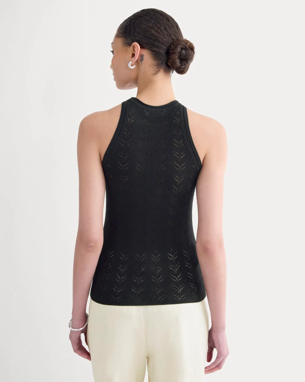 The Pointelle Racerback Tank in Ultrafine Merino | Black