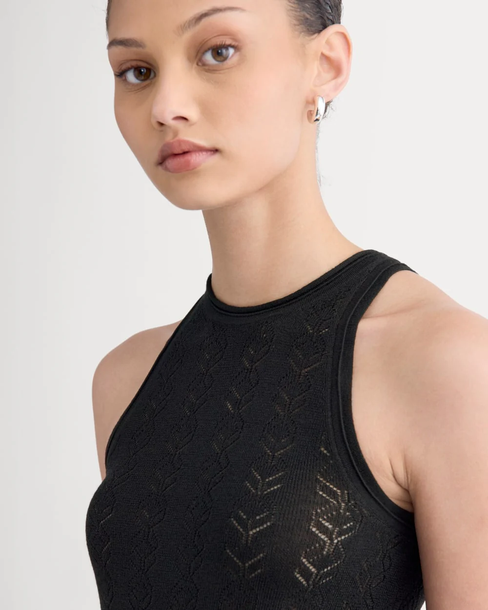 The Pointelle Racerback Tank in Ultrafine Merino | Black