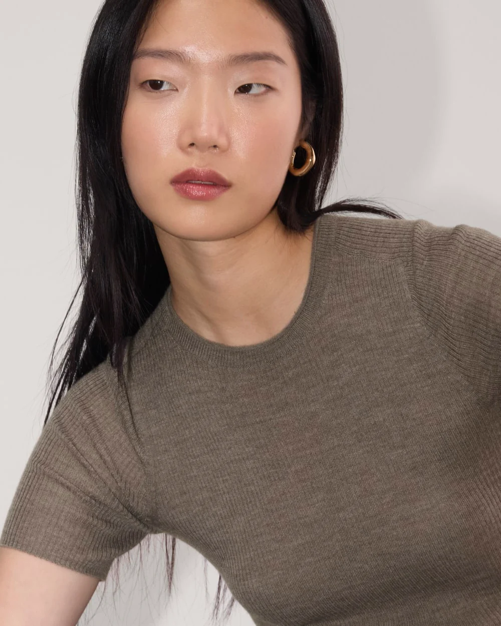 The Sweater Tee in Ultrasoft Merino | Heather Cocoa