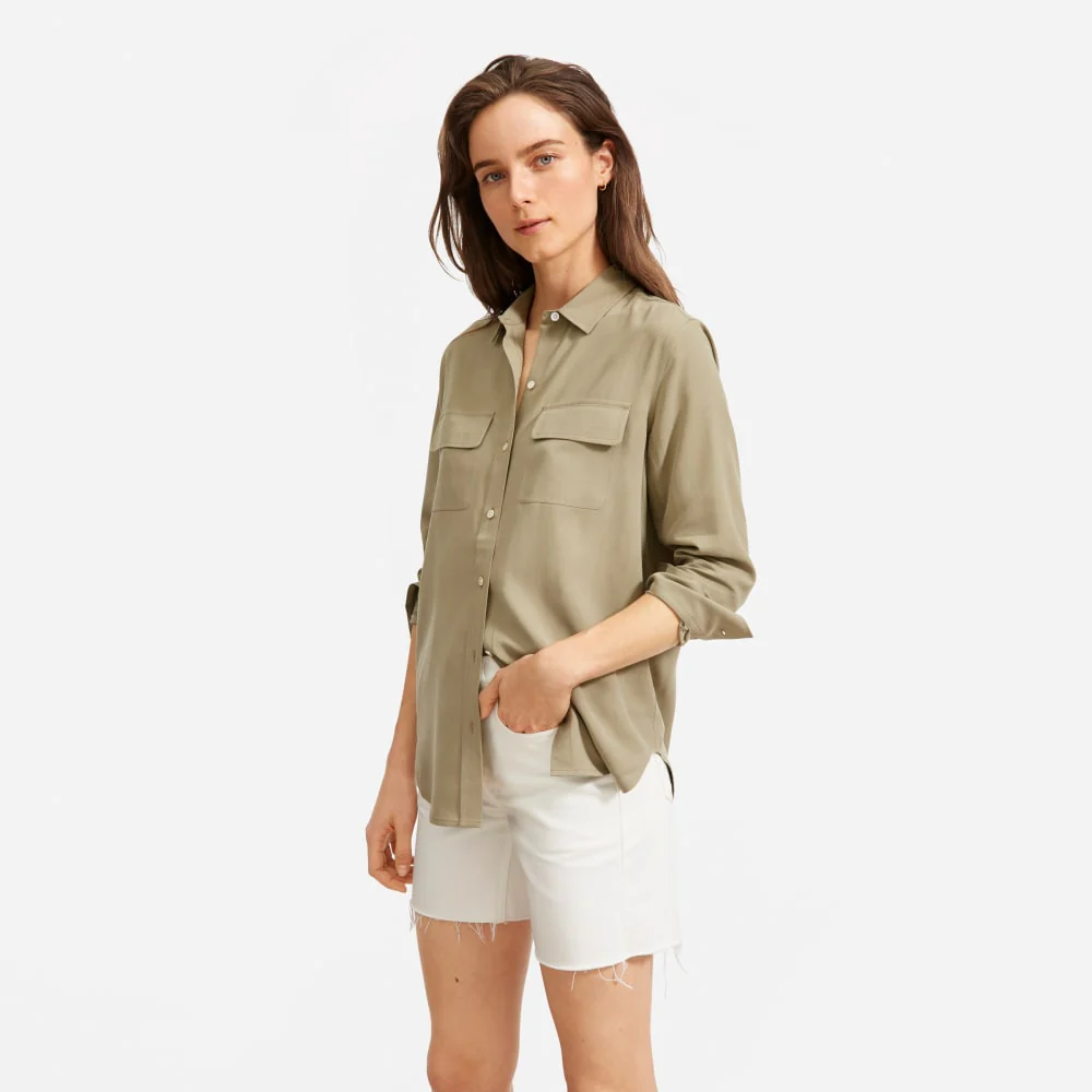 The Washable Silk Relaxed Shirt  | Covert Green