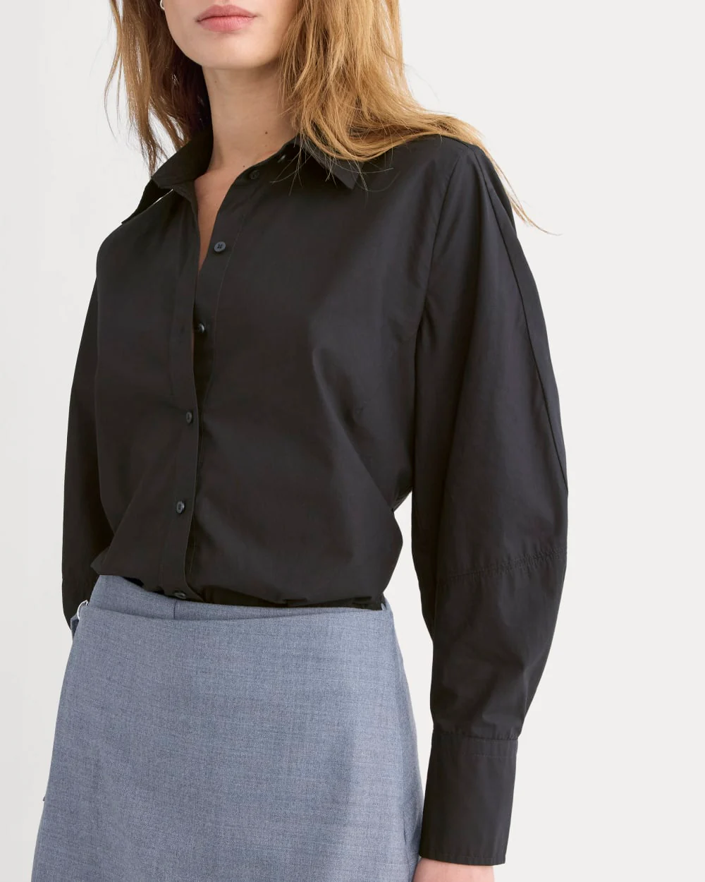 Lantern-Sleeve Shirt in Lightweight Cotton | Black
