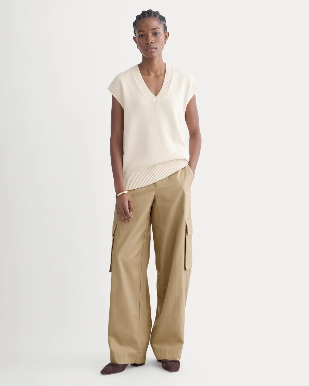 Wide-Leg Cargo Trouser in Buttersmooth | Ash Brown