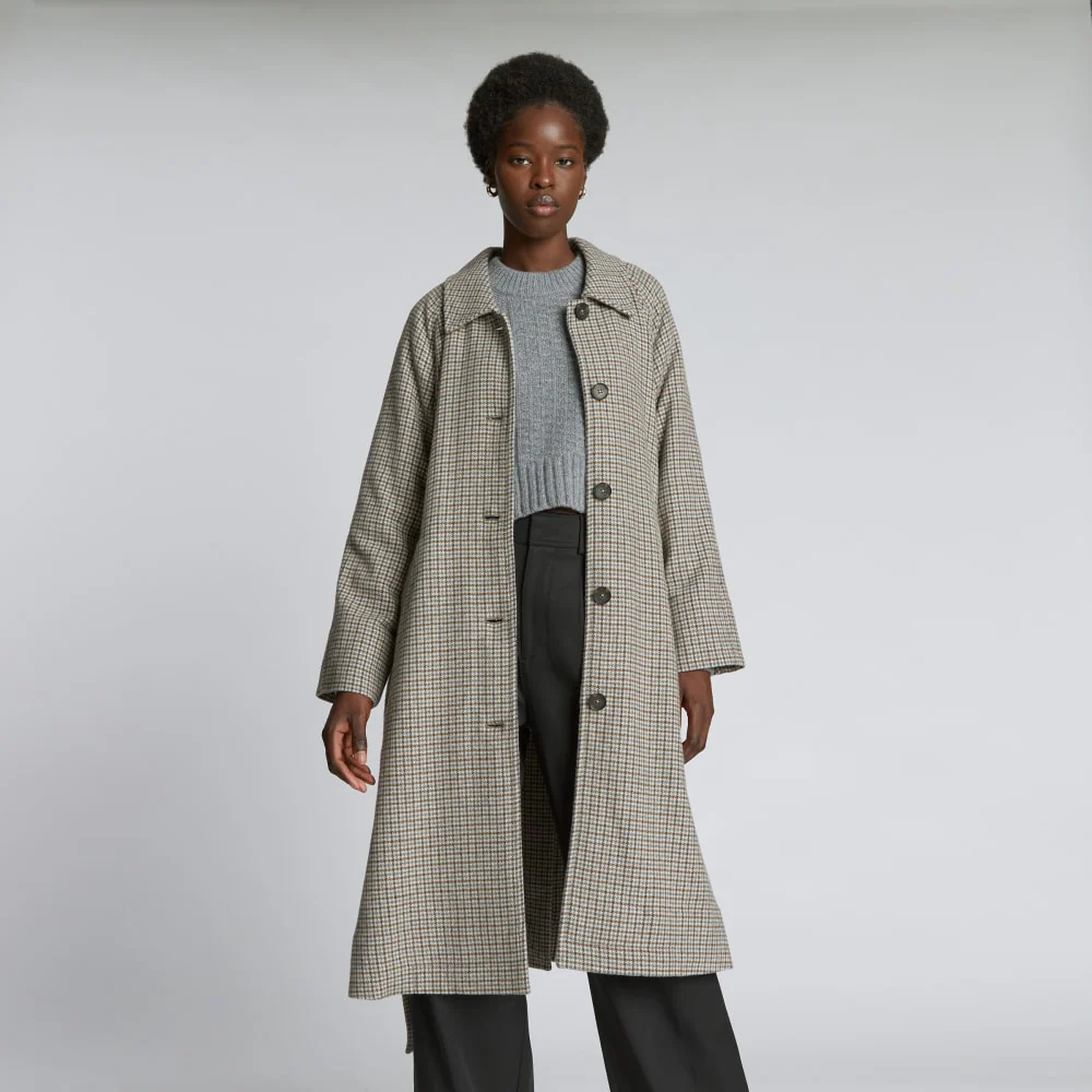 The Italian ReWool® Trench | Pewter Houndstooth