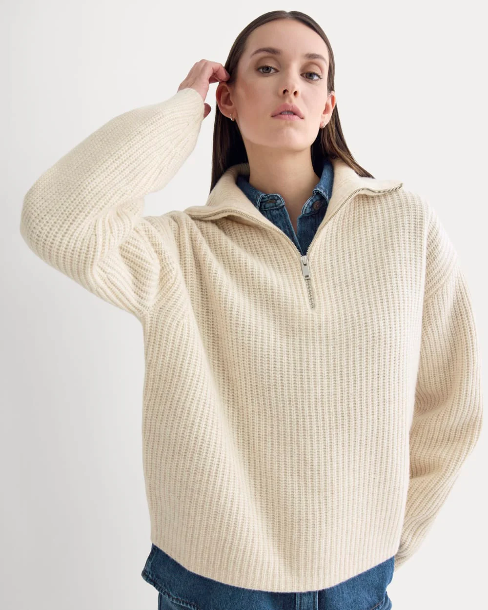 The Half-Zip Sweater in Luxe Merino | Heathered Oat