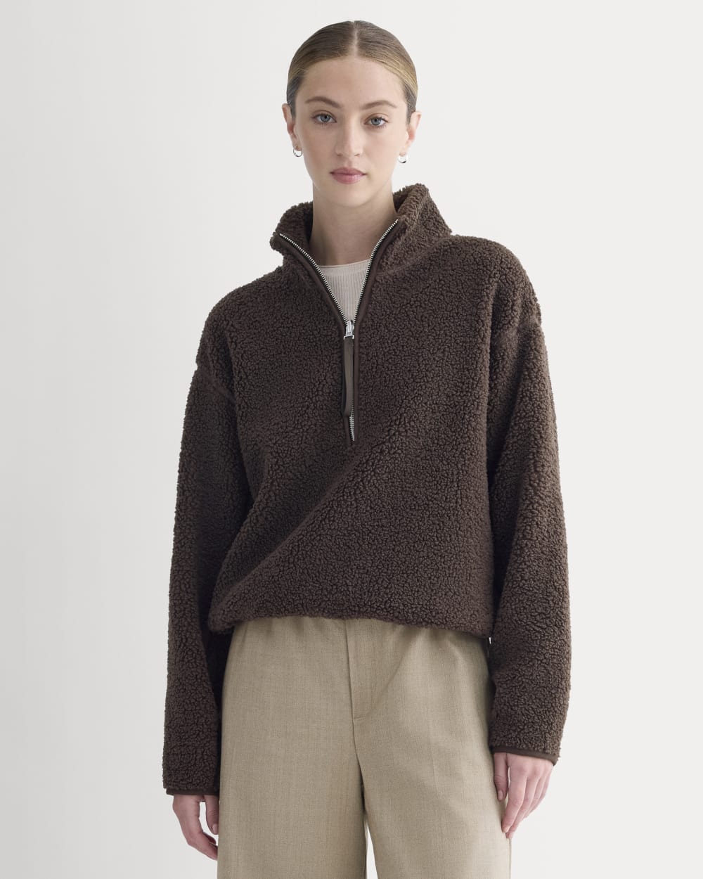 Reversible Teddy Half-Zip Pullover | Coffee Bean