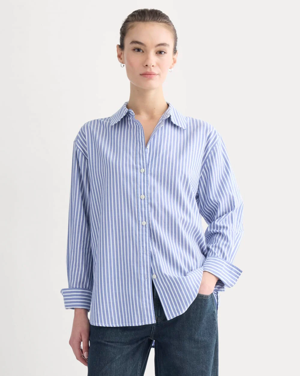 Everyday Shirt in Silky Cotton | Bone / Mazarine Blue
