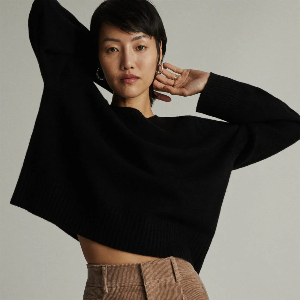The Cashmere Boxy Crew | Black