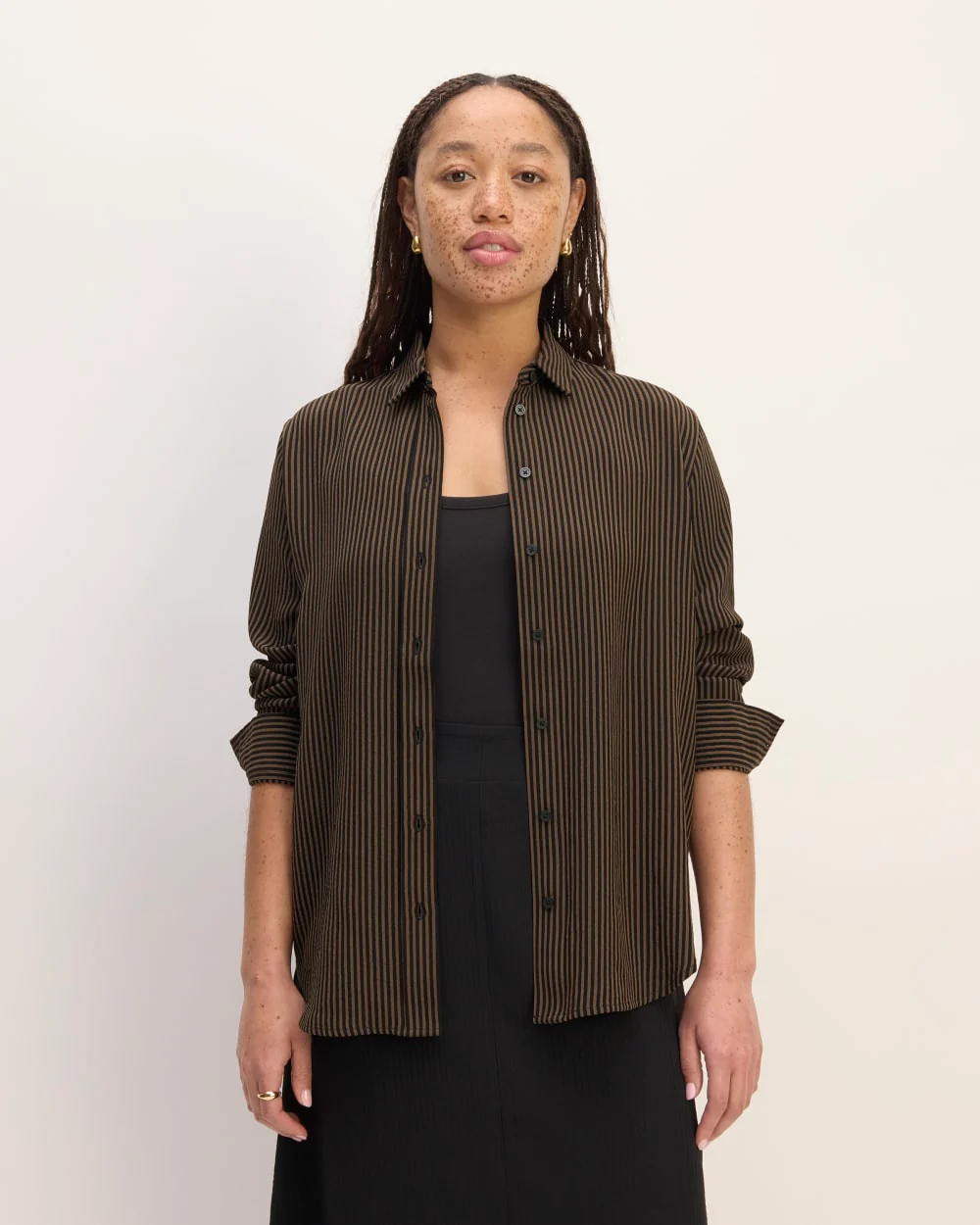 The City Stripe Relaxed Shirt | Cocoa / Black