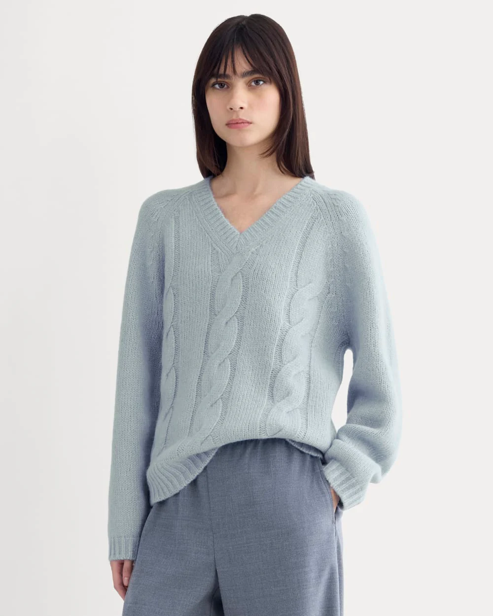 Cloud Cable V-Neck Sweater | Forever Blue