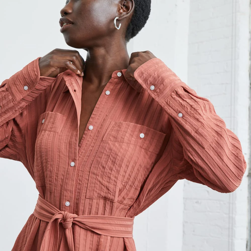 The City Stripe Draped Shirt Dress | Redwood