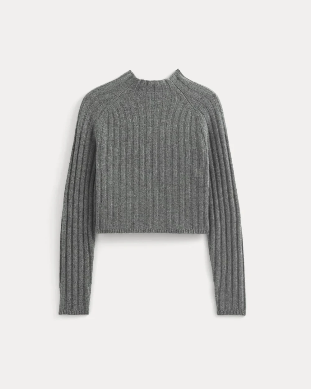 Funnel-Neck Cropped Sweater in Wool Cashmere | Heather Charcoal